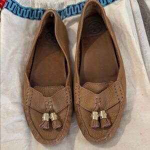 Tory Burch Brown Leather Loafers with Gold Accents